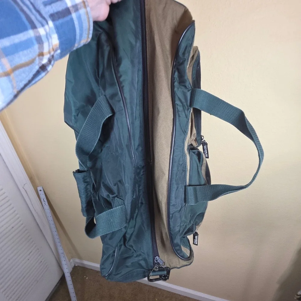 Wilson Duffel Bag Green Tan Multi‎ Pocket Adjustable Strap Sports Travel